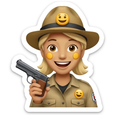 Emoji de risa pero con gorro del equipo colo colo y una pistola en la mano sticker