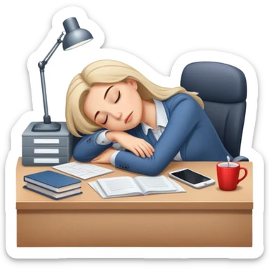 Exhausted office worker woman napping at desk sticker