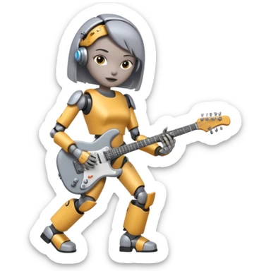 a cyper robot carry her note and electric guitar and try to change the world sticker