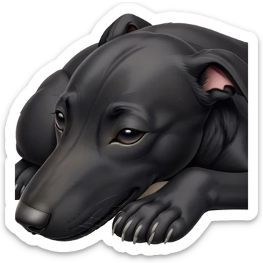 Meme-Worthy Cute Sleeping Black Greyhound Portrait Emoji, Head resting peacefully with a contented smile, showcasing a delightfully slender build and a luxuriously smooth black Fur, eyes shut in a serene nap, Simplified yet hilariously adorable features, highly detailed, glowing with a soft, drowsy light, high shine, relaxed and utterly lovable, stylized with an air of playful laziness, bright and heartwarming, soft glowing outline, capturing the essence of a comically sleepy racer, so meme-worthy it feels like it could instantly become the next viral sensation of adorable slumber! sticker