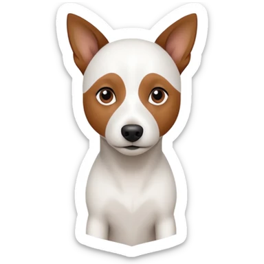 a fully white jack russell the size of a kelpie with a half white face sticker