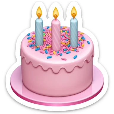 Draw a birthday cake with pink cream and topping on the top side using an isometric camera with a High-Angle Shot. sticker