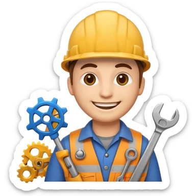 mechanical engineer emoji, with wrench and gear sticker