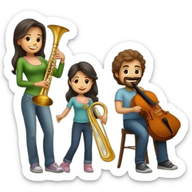 Caucasian family of a man with trombone & a morena woman with cello and they have a baby girl 1yo sticker