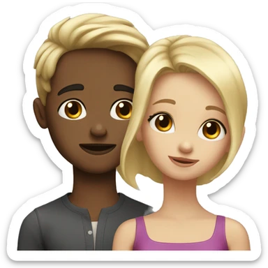 A blond boy and girl a brunette kiss sticker