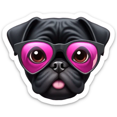 Black pug wearing heart shaped pink glasses  sticker