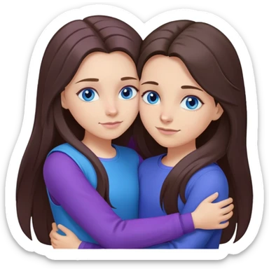 long brunette hair girls with blue eyes hugging eachother in purple and blue clothes sticker