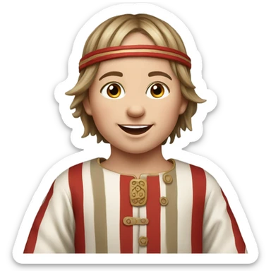 11th century european happy child with horizontal red stripes tunic sticker
