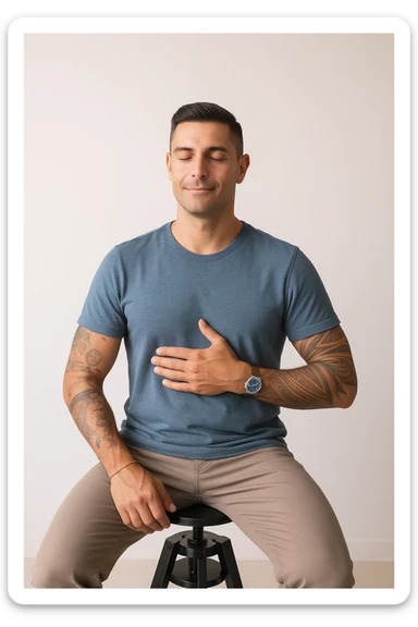 Uomo che applica la respirazione per calmare il suo sistema nervoso sticker