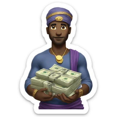 genie holding the big stack of money  sticker