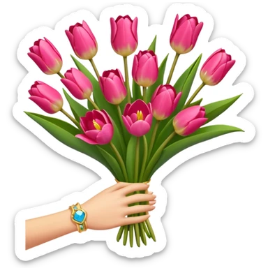bouquet de tulipes roses, bague posée devant le bouquet sticker