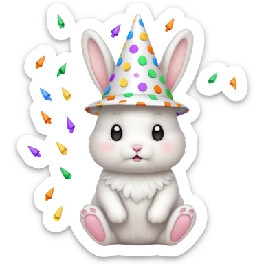 White bunny wearing cone hat with confetti.









 sticker