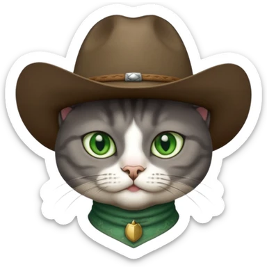 cowboy gray cat with white chin and green eyes sticker