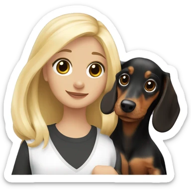 Long-haired black dachshund puppy with blonde girl sticker
