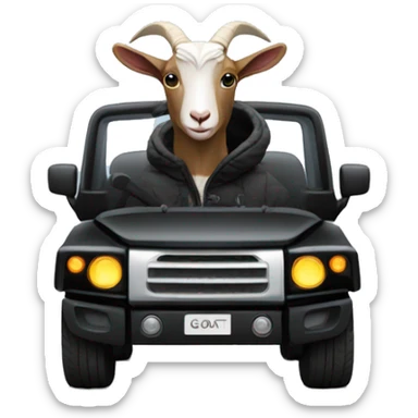 Goat in black puffy jacket driving hummer ev sticker
