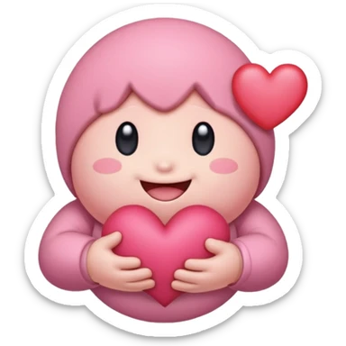 create a chibi sticker of Kirby smiling with a heart in his hands sticker