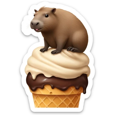 Chocolate ice cream with a capybara sitting on top sticker