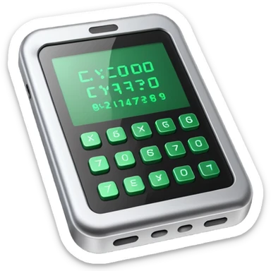 generate an electronic cryptographic device. let the code be written in green on his screen. 4 different versions. do it as efficiently as possible. sticker