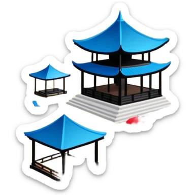 Beidaihe seaside resort beach with pavilion Hebei, simplified emoji style with bold outlines and bright colors, cartoon style beach with blue water sticker