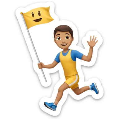 happy runner waving a flag that says 'emojiland’ sticker
