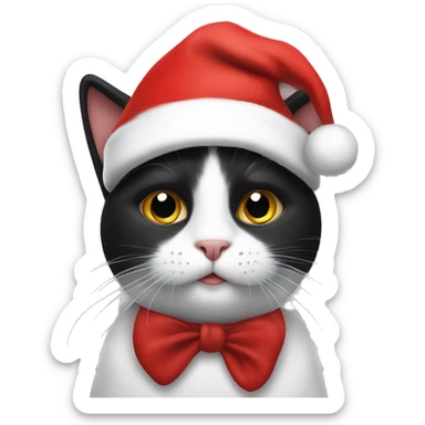 black and white cat with santa hat sticker