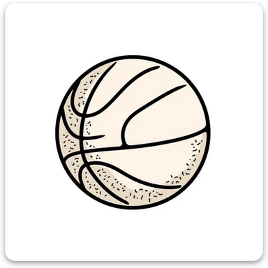 A basketball with detailed texture and lines in pastel colors (dd9fb0, ffc6d3, a3bfc9, c4bee2, f1b091), hand-drawn doodle style sticker