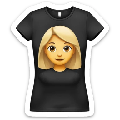 black t-shirt with round neck and short sleeves, women's fitted style, only the clothing item, plain white background sticker