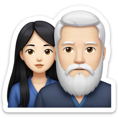 Asian woman with black long hair and white guy white beard and masculine  sticker
