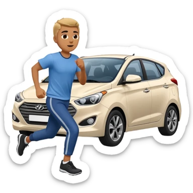 Man in plane clothes running after the car called hyundai ionic sticker