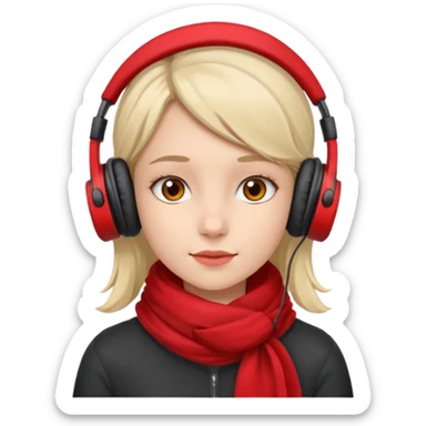 young girl with red scarf wearing headphones sticker