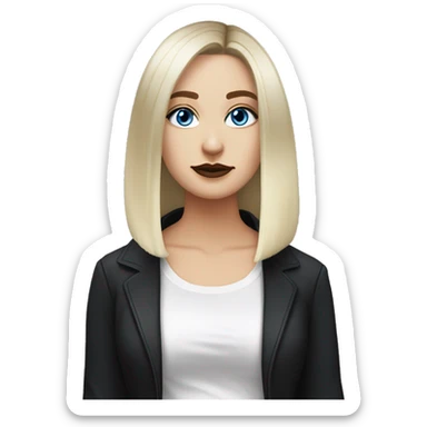 Slavic adult woman, goth eyes makeup, blue eyes, medium bob black-to-blonde ombre straight hair, white T-shirt and black office jacket. sticker