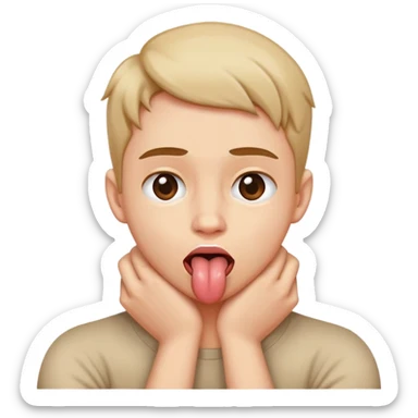 arms crossed holding neck, chocking face with tongue out, person sticker