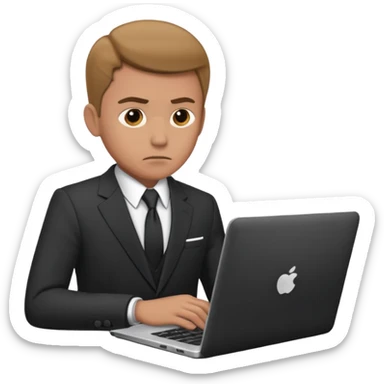 persona de traje trabajado, mirada seria. concentrado en laptop sticker
