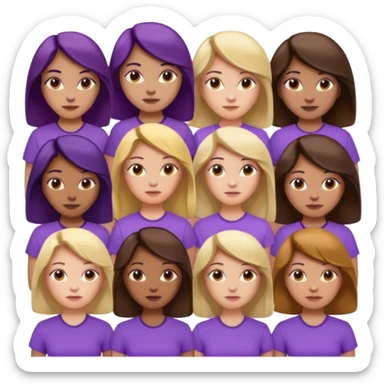 women with various hair types and skin tones, purple shirt sticker