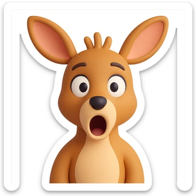 Make the kangaroo look more surprised in a 3D emoji style. Keep the style consistent with Microsoft style 3D fluent emojis, with no background. sticker