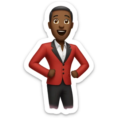 Man wearing red suit singing sticker