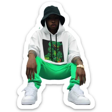 Multicoloured neon black and green graffiti person smoking wearing hoodie dancing hip hop bucket hat tropical Skater fashion aesthetic baggy clothes graphic t shirt 420 sticker