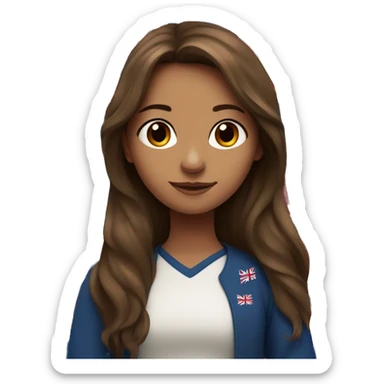 long brown haired girl with UK flag behind her  sticker