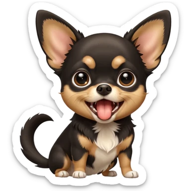 A high-resolution photo-realistic digital illustration of a cute black and tan chihuahua with big eyes yawning. sticker