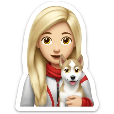 blonde girl with red and white Siberian Husky dog sticker