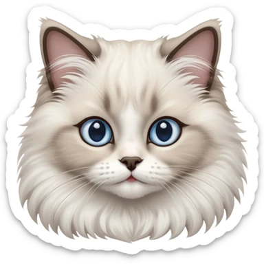 cinematic-adorable-big-eyed-fluffy-ragdoll-cat-portrait-emoji,-head-tilted-playfully-with-a-sweet-expression,-fluffy-white and grey-fur,-simplified-yet-irresistibly-cute-features-with-large,-expression, blue eyed ragdoll cat sticker