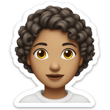 Pretty Latina girl with dark brown curly hair in white sweater sticker