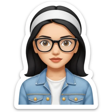 generate a pretty bratz emoji 
Make her wear a white dress with a denim jacket over it. black hair side part with a white headband

She should look exactly  like Deepika padukone. wearing rectangular spectacle sticker