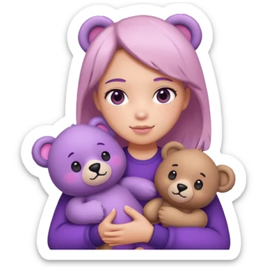 blushing emoji holding bear plushie but it’s purple tinted sticker