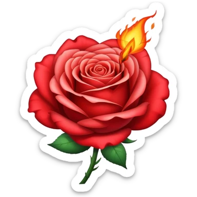 a burning rose who have a heart shape sticker