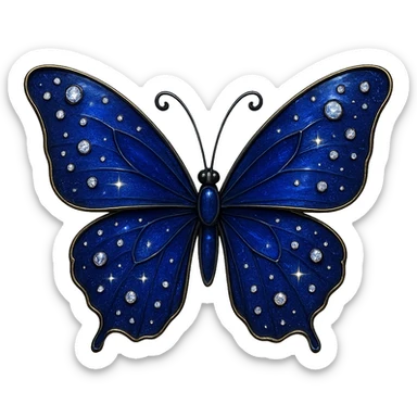 single dark blue butterfly, deep blue enamel, sparkling gems sticker