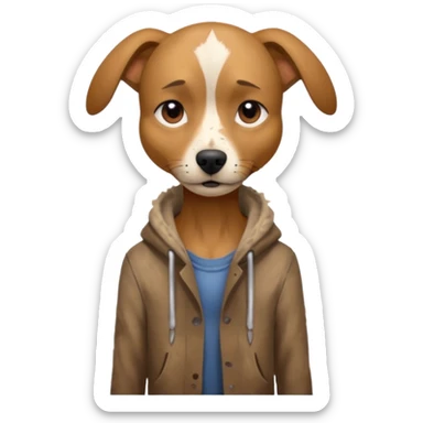 homeless poor dog with torn clothes  sticker