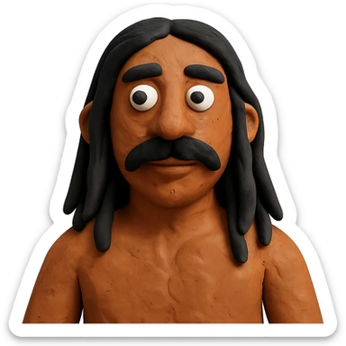 claymation style man with long black hair, mustache, no beard, brown skin sticker