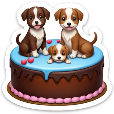 a chocolate cake with puppies drawn on it   sticker