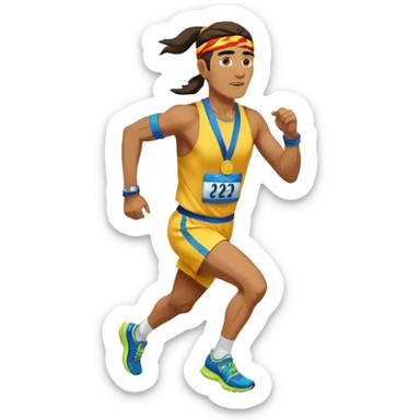 shaman picking running a marathon with gold medal sticker